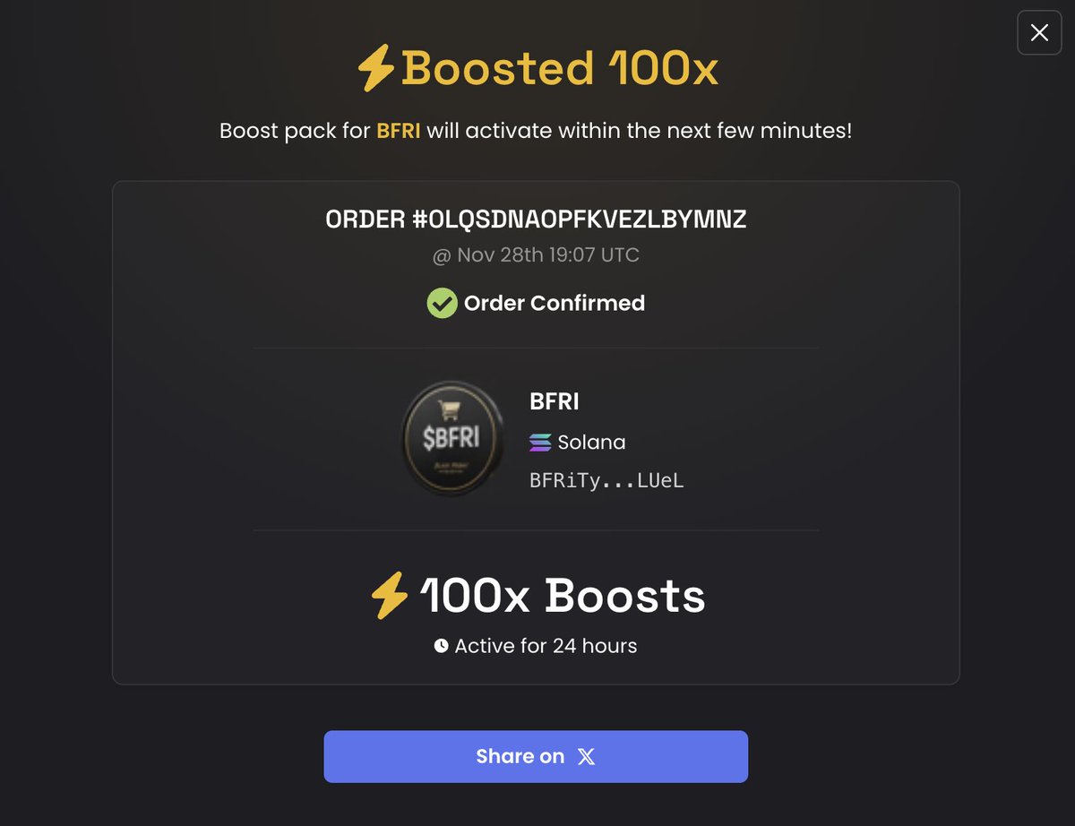 BFRI_SOL's tweet photo. 100x boost active ⚡️ https://t.co/gSojmqS23u