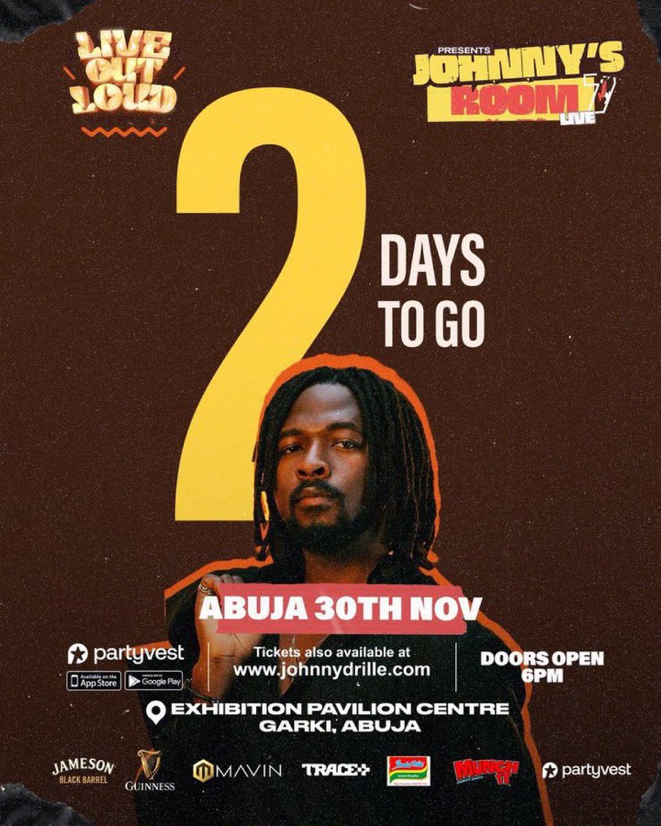 KingOpe__'s tweet photo. Johnny’s Room Abuja in happening in 48hrs. Nov. 30th!
Your tickets 👉🏽 https://t.co/bFLPMqGHeK
#LiveOutLoudFest
#JohnnysRoomLive7 https://t.co/EkQad2FrUV