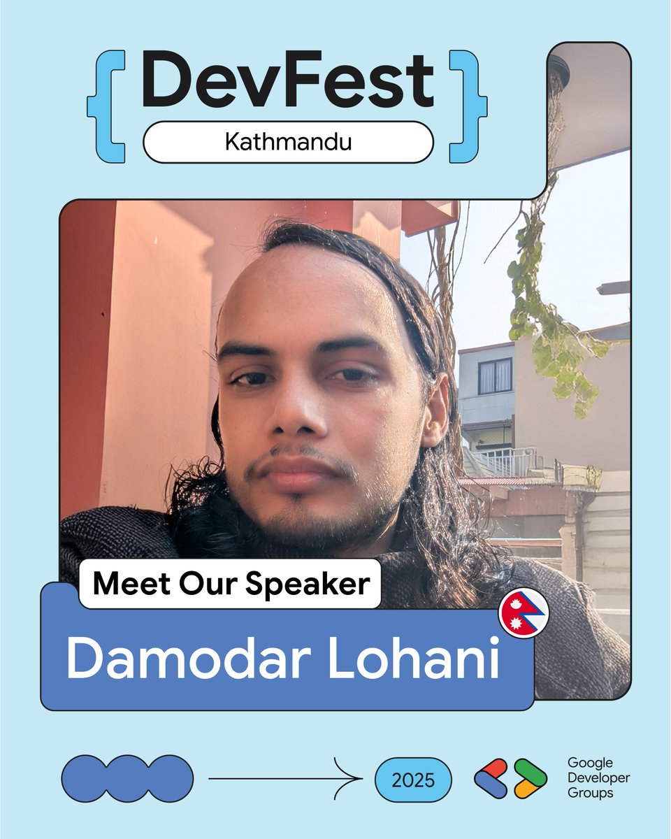 gdgkathmandu's tweet image. Get to know DevFest 2025 facilitator Damodar Lohani! Join his hands-on workshop to build culturally-aware apps with AI, Flutter &amp;amp; Firebase. Learn practical patterns &amp;amp; scale your projects while preserving Nepal’s heritage.🎟️🎟️shorturl.at/bCmKk #DevFest2025 #GDG #GDGKathmandu
