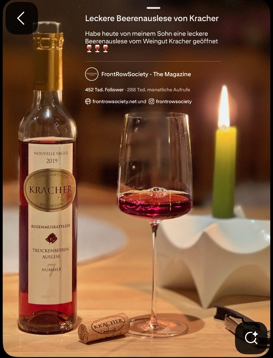 Habe heute eine köstliche #Beerenauslese von #Kracher geöffnet 🍷🍷🍷 Das #Wochenende kann kommen 😇 <a href="/Wein/">Wein</a> #weingut #winzer Danke an meinen Sohn Noris ❤️