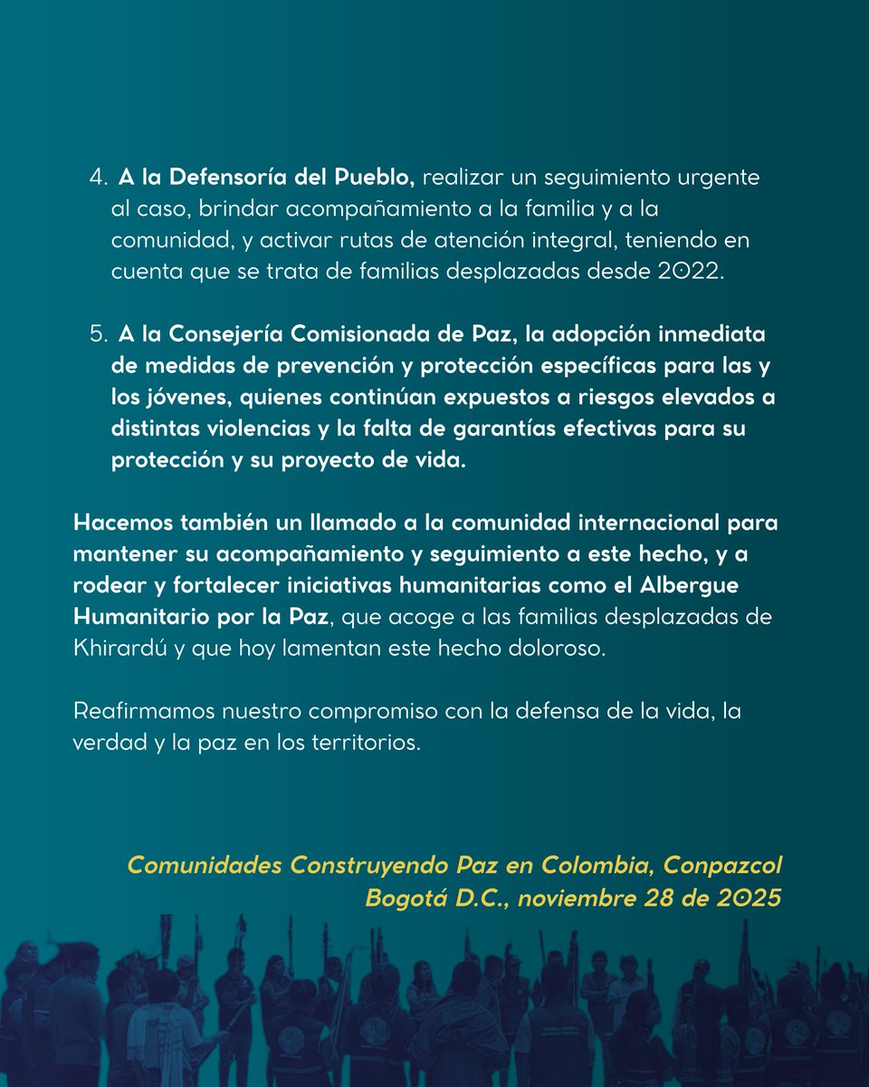 #ValleDelCauca | 🚨 Fue asesinado Niver Membache Piraza, joven guardia indígena del pueblo Wounaan, en #Buenaventura.

Expresamos nuestra profunda preocupación y acompañamos a su familia y comunidad, desplazadas desde 2022 y hoy refugiadas en el Albergue Humanitario por la Paz