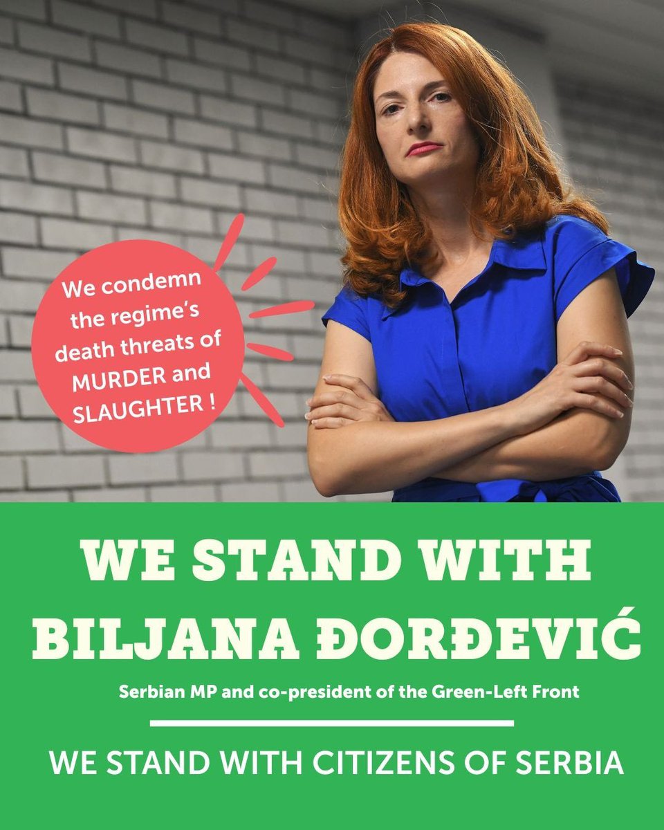 Thanks to all our international friends!
We stand with <a href="/Bibislav/">Biljana Đorđević</a> 
<a href="/europeangreens/">European Greens</a> <a href="/nedavimobgd/">Zeleno-levi front</a> <a href="/nedavimobgd_EN/">Green-Left Front</a> <a href="/VulaTsetsi/">Vula Tsetsi</a> <a href="/MartaKosEU/">Marta Kos</a> <a href="/IJoveva/">Irena Joveva</a>