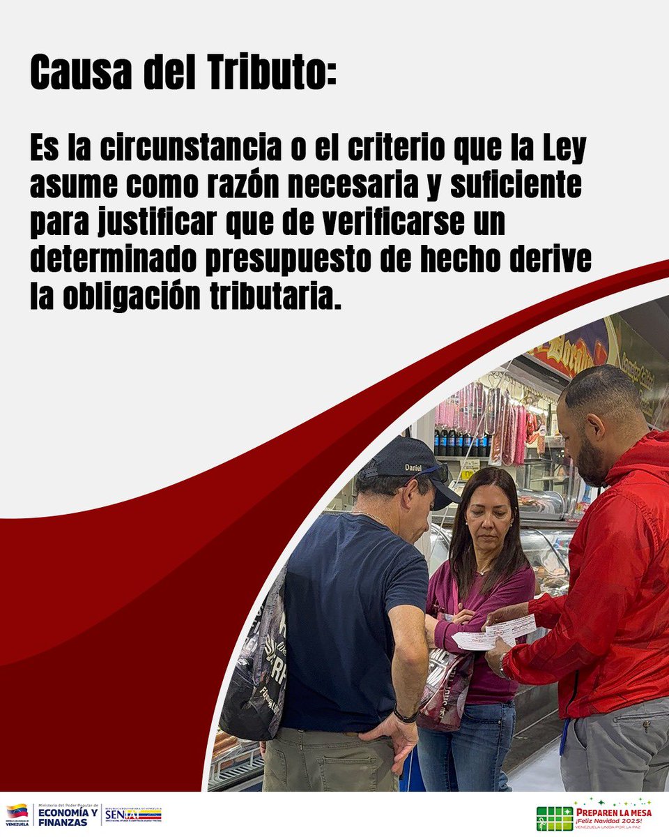 SENIAT_Oficial's tweet image. Causa del Tributo: ¿Sabes qué es? 🇻🇪❤️

Es la circunstancia o el criterio que la Ley asume como razón necesaria y suficiente para justificar que, al verificarse un determinado presupuesto de hecho, nazca la obligación tributaria.

#Seniat #Venezuela #Tributo