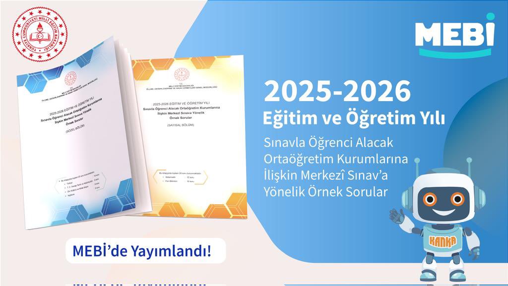 ✨LGS Kasım Ayı Örnek Soruları MEBİ’de!
💫Sınavla Öğrenci Alacak Ortaöğretim Kurumlarına İlişkin Merkezî Sınav'a yönelik Kasım Ayı Örnek Soruları MEBİ’de yayımlandı.
