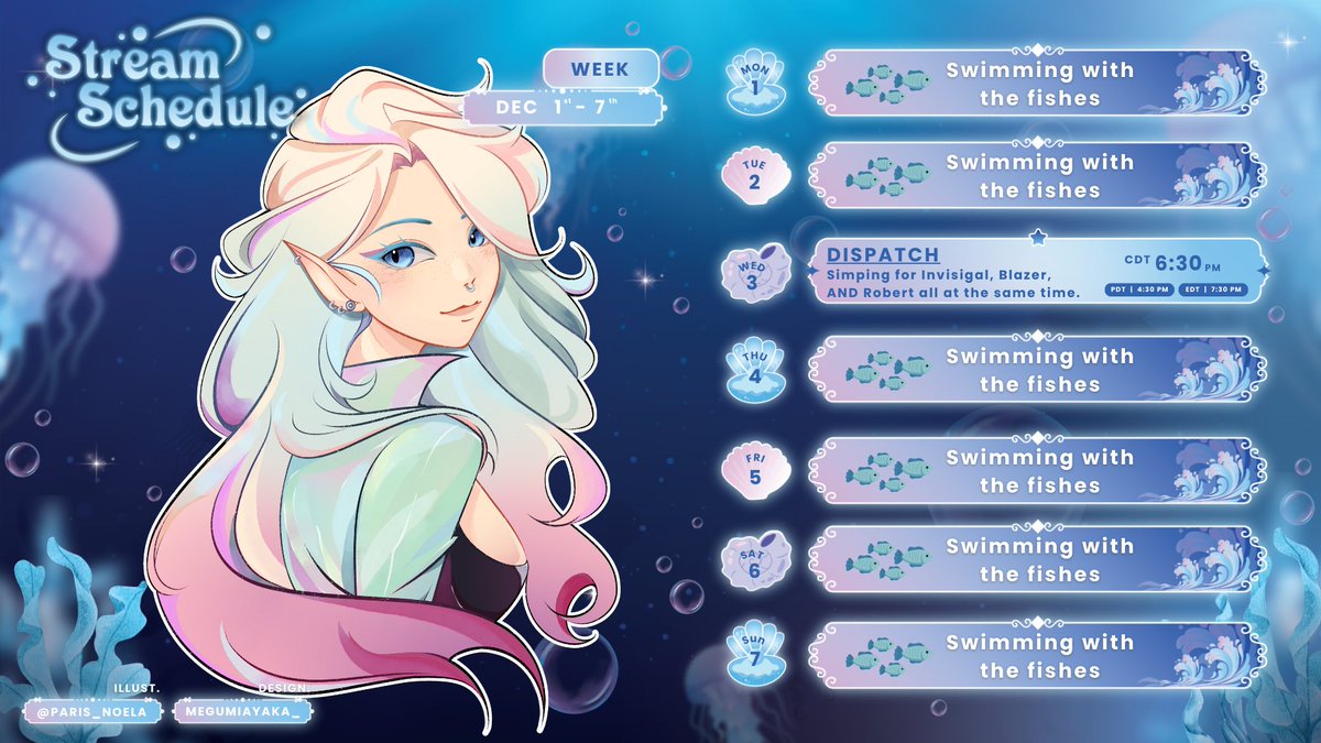 CIYRIN's tweet image. 💋 Stream Schedule for Week of 12/1 🎶

Happy December! 
Almost pissing my pants in excitement as we get closer to FINALLY announcing everything I've been working on~

✦ Wed: More Dispatch! Pretty sure this next episode we have to choose the romance route and I'm...nervous 👉👈