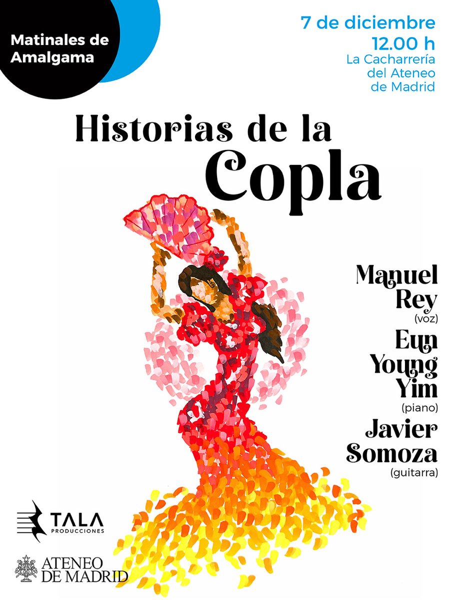 🎵 Historias de la copla: un un paseo por la historia de la música popular española, desde el siglo XVIII hasta nuestros días. Manuel Rey (voz), Eun Young Yim (piano) y Javier Somoza (guitarra).
🗓️ Domingo 7 diciembre · 12h
📍 <a href="/ateneodemadrid/">Ateneo de Madrid</a>
🎟️ Entradas: entradium.com/events/matinal…