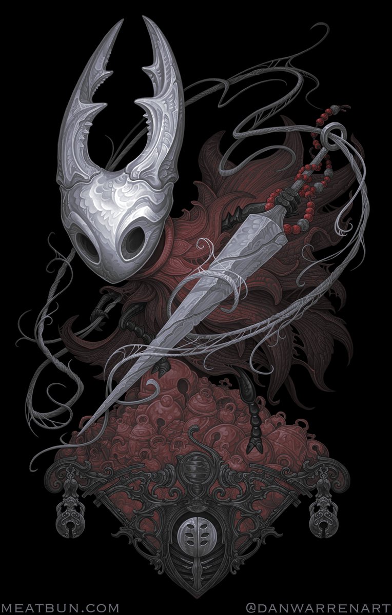 danwarrenart's tweet photo. My Silksong piece for meatbun just released!  I loved this game so much and it was really fun combining some elements from the game into this design! you can get it at the link posted below- https://t.co/eM5T9VUbBB