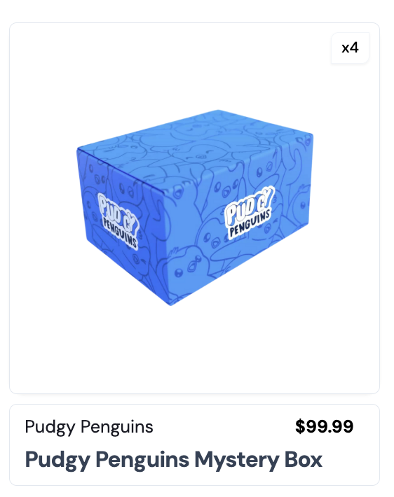 Minted four mystery box RWA's from <a href="/pudgypenguins/">Pudgy Penguins</a> via <a href="/dyli_io/">DYLI</a> on <a href="/AbstractChain/">Abstract</a>. I remember <a href="/LucaNetz/">Luca Netz 🐧✳️</a> talking about these on the recent Inner Igloo. Please bless me with something one of a kind! I need something crazy for my Pudgy collection.