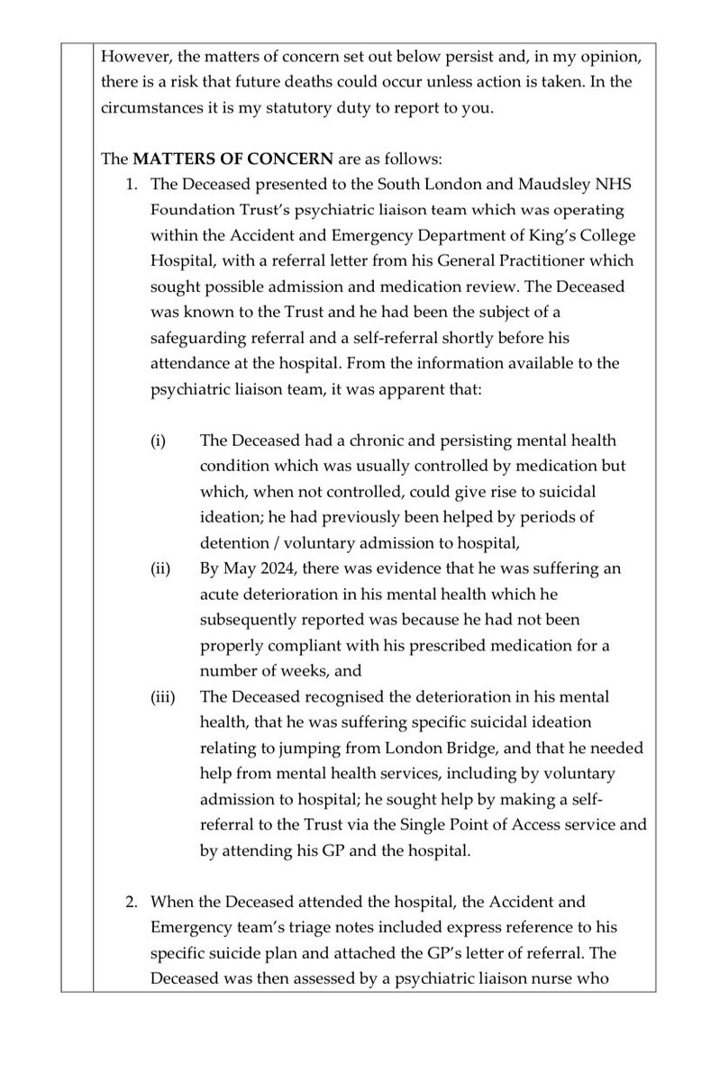 medicalmodelbri's tweet image. Tony knew that he was suicidal and he tried everything to save his own life 

A nurse discharged him without a review by a Dr 

Why is this allowed to happen ?

judiciary.uk/wp-content/upl…