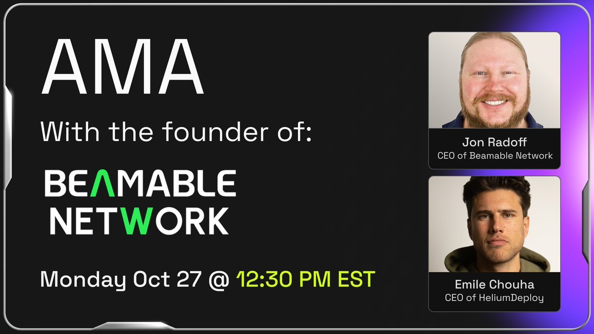 Heliumdeploy's tweet image. Our last @BeamableNetwork with @jradoff AMA was CRAZY, and we’re keeping the energy rolling 

We just gave away 2 Beamable Nodes to 2 lucky winners!

🔥 @viralzeusx
🔥 @omnamahshivayay

Congrats guys and thanks for tunning in!