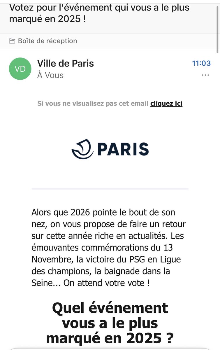 EricKLein_'s tweet image. La Ville de Paris m’adresse un mail pour me demander de voter pour “l’événement qui m’a le plus marqué en 2025”. Très bien : l’événement qui m’a le plus marqué ce sont les 220k€ cramés en billets business et les 84 k€ dilapidés en fringues de luxe par #AnneHidalgo.