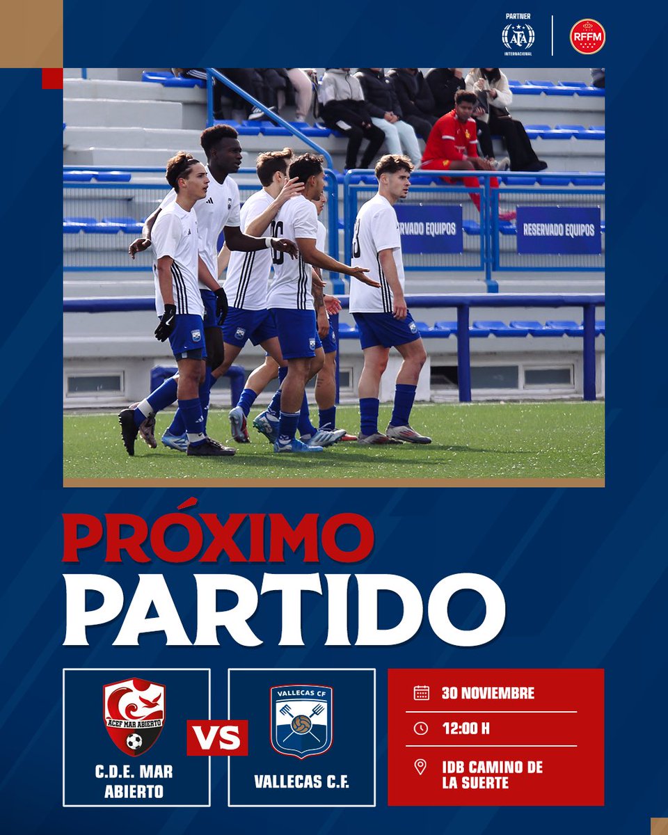 𝐏𝐑𝐎́𝐗𝐈𝐌𝐎 𝐏𝐀𝐑𝐓𝐈𝐃𝐎
🆚 C.D.E. MAR ABIERTO
🗓️ Domingo 30/11
⏰ 12:00 h

#VamosVallecas #VallecasUnido 🔵⚪