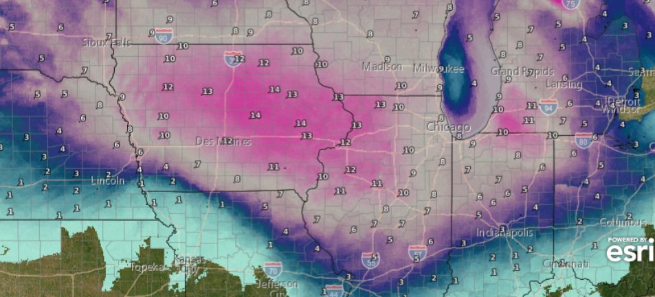 Updated official NWS forecasted snow totals for about the next 60 hours. Up to 18 inches of snow will be possible in central Iowa over this time period...