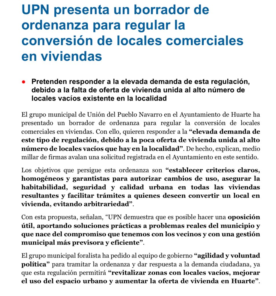 julensesma's tweet photo. El grupo municipal de @UPN_Huarte hemos presentado un borrador de ordenanza para regular la conversión de locales comerciales en viviendas.

Política útil. Oposición útil. 

Es importante y emergente dar soluciones a la problemática de vivienda.

@upn_navarra @alfro79 https://t.co/AXcLhbUV11