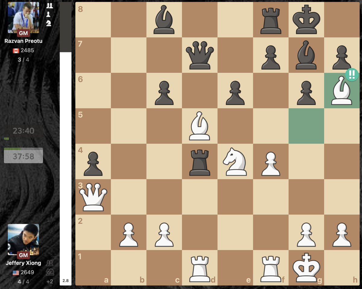 thechessnerd's tweet image. So Jeffery Xiong is on an absolute heater... (threat is Nf6+!!)