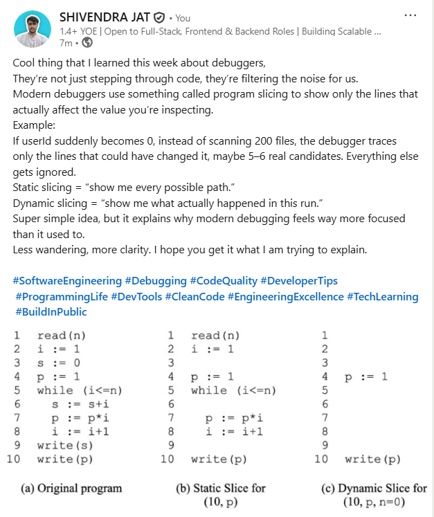 shivendra8004's tweet image. #DevLife #Debugging #CodeTips #SoftwareEngineering #Programming #CleanCode #DevTools #TechTwitter #100DaysOfCode #Coding