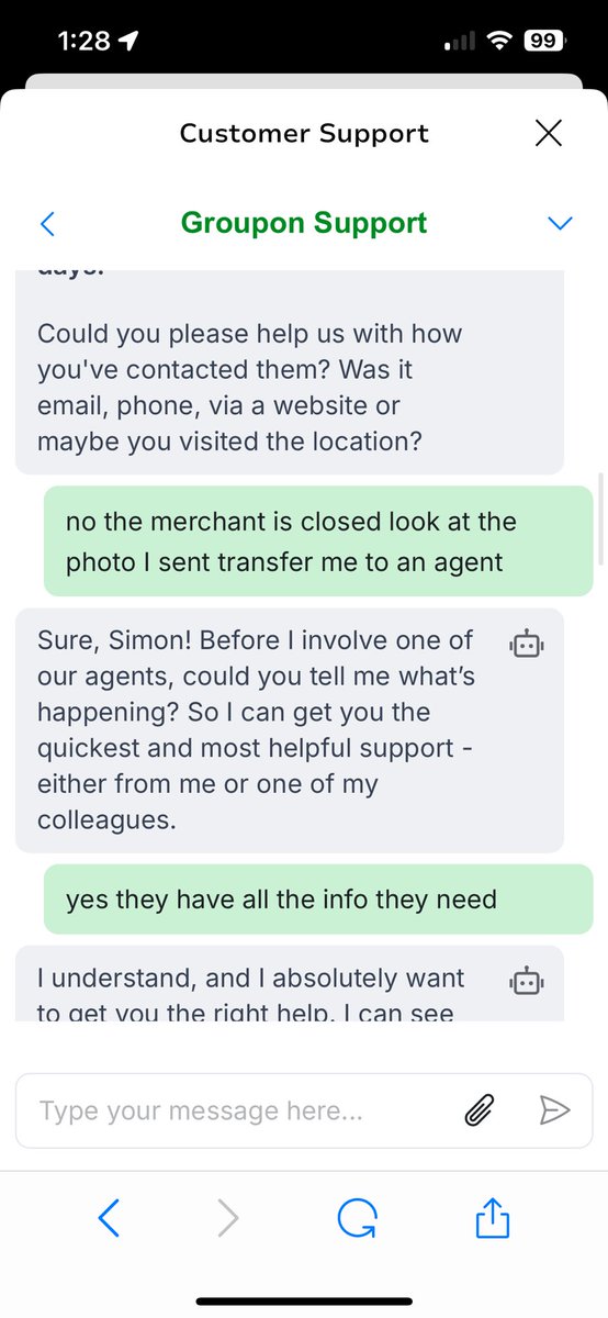 LilOleP's tweet photo. @Groupon @GrouponHelpUS your Ai Is stuck in a loop. It keeps saying the same thing and does not connect me with an agent. Please DM me to resolve this issue I just spent 15 minutes saying the exact same thing over and over in different ways. https://t.co/dWgkDSWnXZ