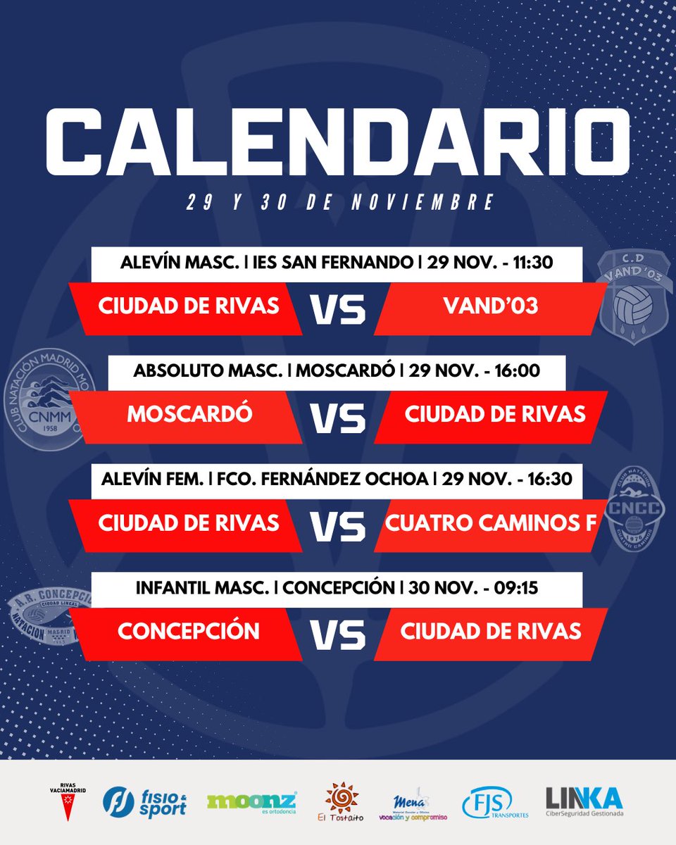 Arranca otro fin de semana de waterpolo. 🏐 ¿Listos para darlo todo? 

#momentowaterpolocdr #waterpolo #123Rivasss | @madrid @rfen_oficial <a href="/fmn_oficial/">FMN</a> <a href="/AytoRivas/">Ayuntamiento de Rivas Vaciamadrid</a> <a href="/rivasactual/">RIVAS ACTUAL</a> <a href="/radiociguena/">radiociguena</a>