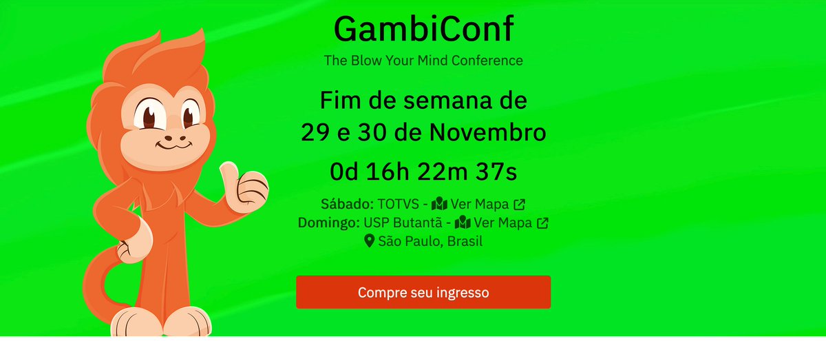 coproduto's tweet image. Só queria lembrar vocês que a GambiConf já é amanhã! 

Quem for pro evento a gente se encontra por lá :)
