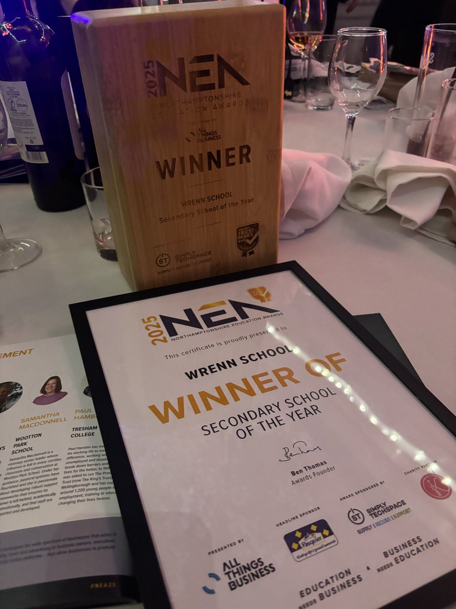 WrennSchool's tweet photo. ⭐️WINNERS - SECONDARY SCHOOL OF THE YEAR⭐️ 

We’ve only gone and done it!!! We are officially NEA’s Secondary School of the Year 2025! We are so thankful to our staff, our students and the support of our community, all of whom make us who we are everyday! #proudtobewrenn https://t.co/LXl3TVtp54