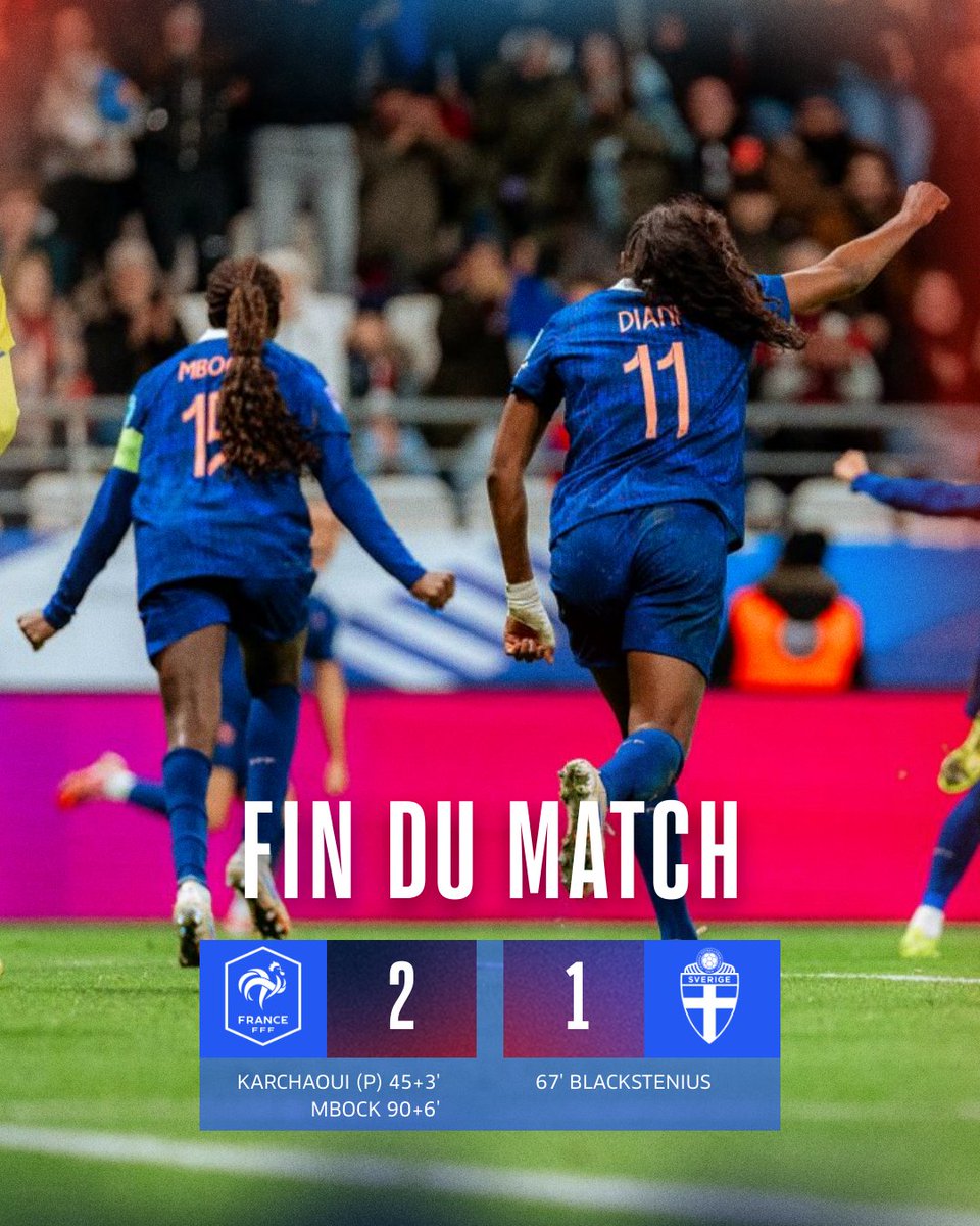 𝗩𝗜𝗖𝗧𝗢𝗜𝗥𝗘 𝗮𝘂 𝗳𝗶𝗻𝗶𝘀𝗵 !!!! 🔥🔥🔥

Les Bleues s’imposent dans le temps additionnel grâce à 𝐆𝐫𝐢𝐞𝐝𝐠𝐞 et prennent l’avantage dans ce match aller !

🔜 RDV mardi en Suède pour le match retour 🇸🇪