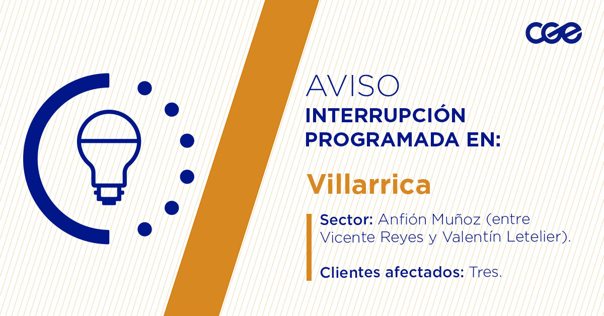 CGE_Clientes's tweet image. Para mejorar la calidad del suministro de nuestros clientes de #Villarrica, este sábado, entre 09:00 y 13:00 horas, se realizará una #InterrupciónProgramada (sectores en la imagen 👇) debido a trabajos de mejoras. Esto afectará a tres clientes. Recuerda desconectar tus artefactos…
