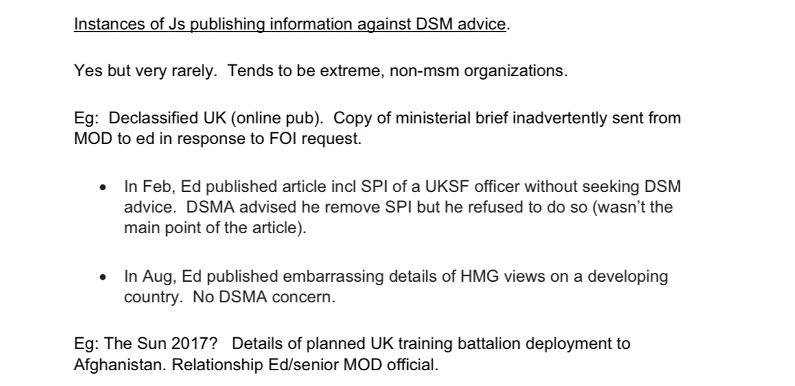 kennardmatt's tweet image. In newly-released internal documents, UK military/intel censorship body “D-Notice committee” reveals that UK media “very rarely” publishes information against the wishes of British security state 

Exception, they add, is “exteme, non-msm organisations”, citing @declassifiedUK