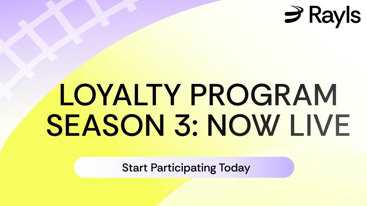Rayls Season 3 Loyalty Program is Live! 🚀

Season 3 of the <a href="/RaylsLabs/">Rayls</a> Loyalty Program has officially launched. You can now complete the available tasks and secure 100 free points.

🔗 Join here: app.fuul.xyz/landing/rayls-…

At the moment, there are 2 tasks you can complete for 50
