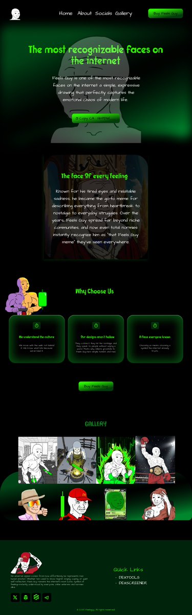 Codedhub_Studio's tweet image. Day 37 - @FeelsGuyX  Page

The face of every feeling.

From nostalgia to chaos, Feels Guy remains the most recognizable expression on the internet, capturing the emotions we all carry, one meme at a time.

#meme #memecoins #Memes #MemeContest #memecore #MemeMarket #UnProfessore
