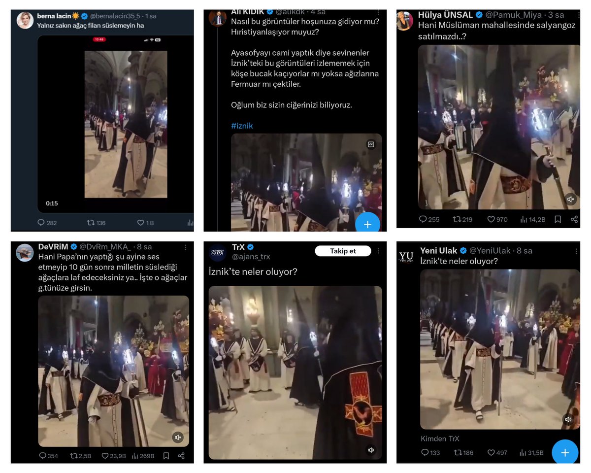 YETER ARTIK ‼️ <a href="/Akparti/">AK Parti</a>

Onlarca troll hesap İspanya'da yapılan yürüyüşü İznik diye paylaşıyor. Toplam görüntüleme 10 Milyonu geçiyor. Halkı hükümete karşı kışkırtıyorlar.

Fakat hükümet, muhaliflerin her gün yaptığı yalan algılara hiçbir şey yapmıyor.Oylar işte bu yüzden eriyor