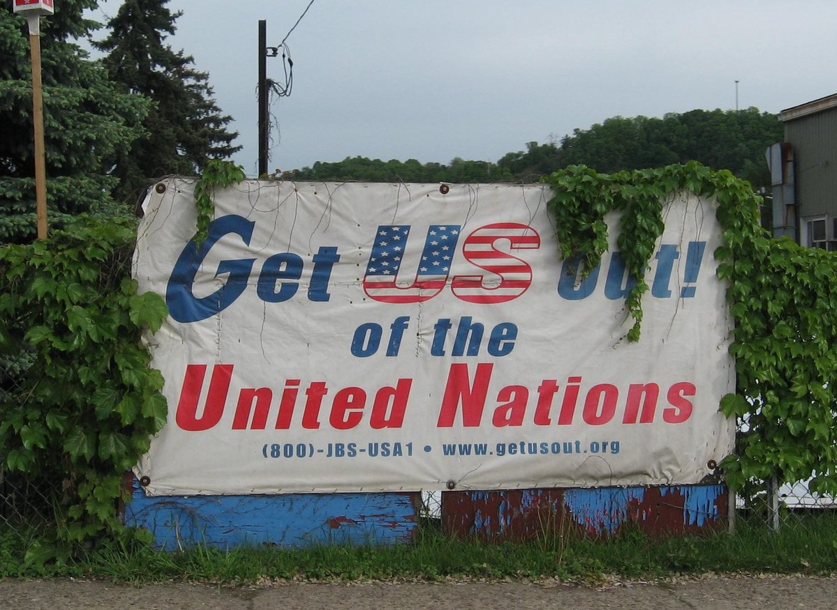 The_JBS's tweet image. The UN has chipped away at American sovereignty for decades. It’s long past time to put our nation first. Leave the UN. Restore independence.