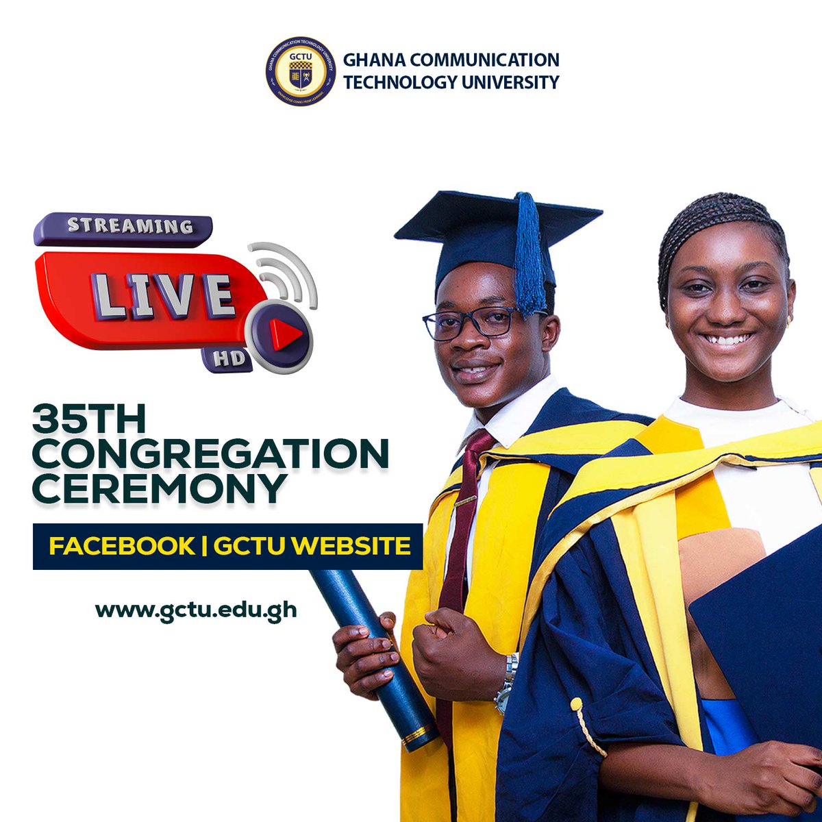 gctuonline's tweet photo. 🎓 Watch the GCTU 35th Congregation LIVE on our Facebook page and the University website!
Join us online as we celebrate our graduands.
📅 29th Nov 2025. #GCTU #GraduationLive https://t.co/rkrAcRNW3g