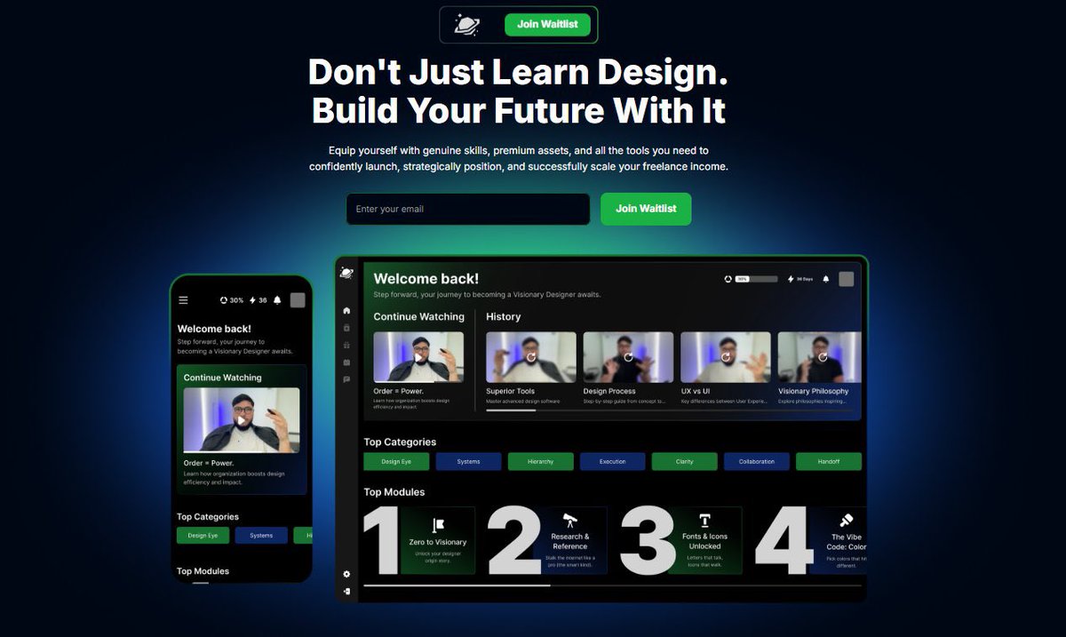 ValentinaSeigel's tweet image. Watching designers sign up for the waitlist feels surreal. This started as an idea my team had, and now it’s becoming a place where thousands will level up. I’m grateful, and it pushes me to keep going. 
thevisionarydesigner.com
@vizdesignerapp