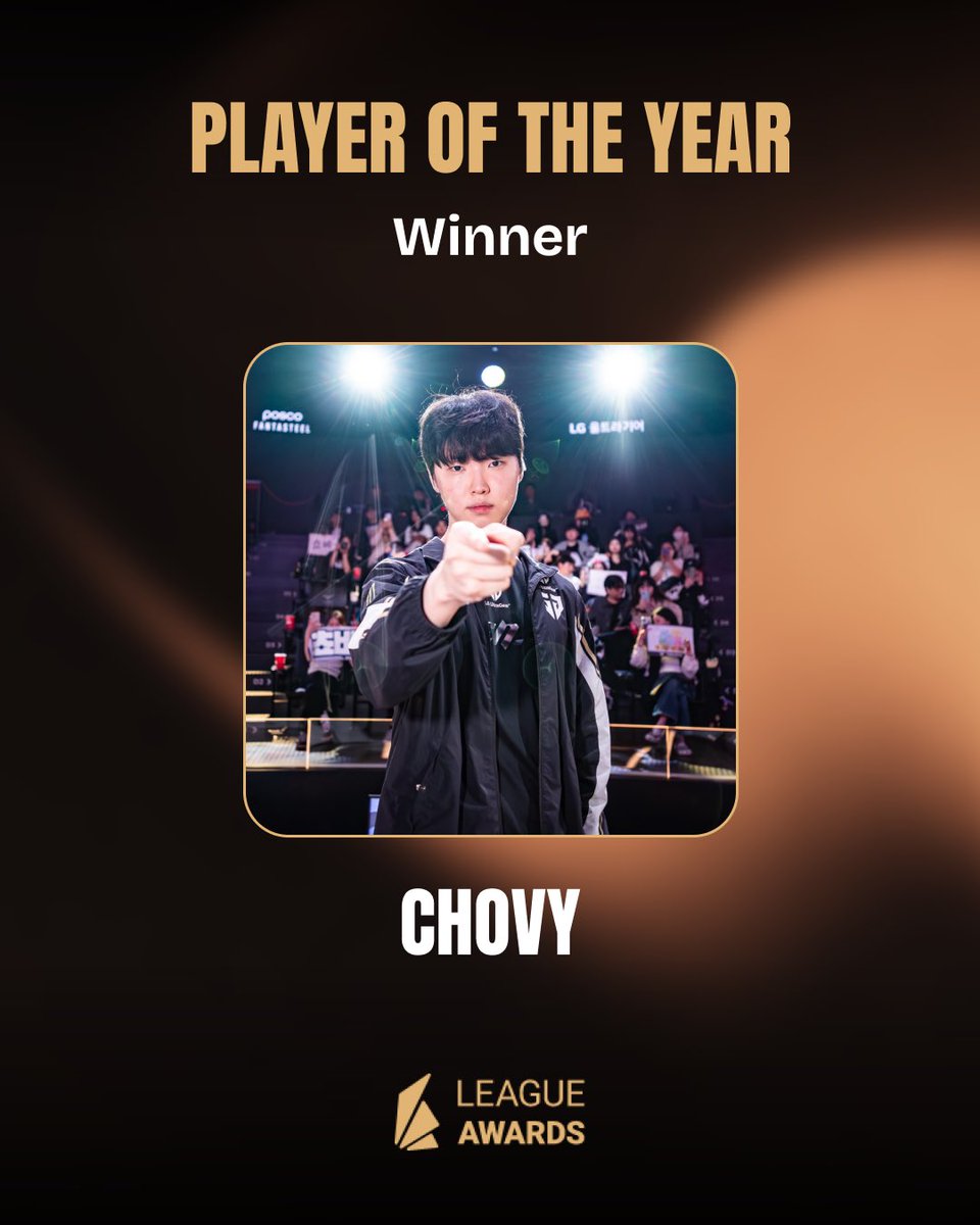 Across the entire year one player stood above the rest.

Chovy is the Player of the Year! 🏆

#LeagueAwards