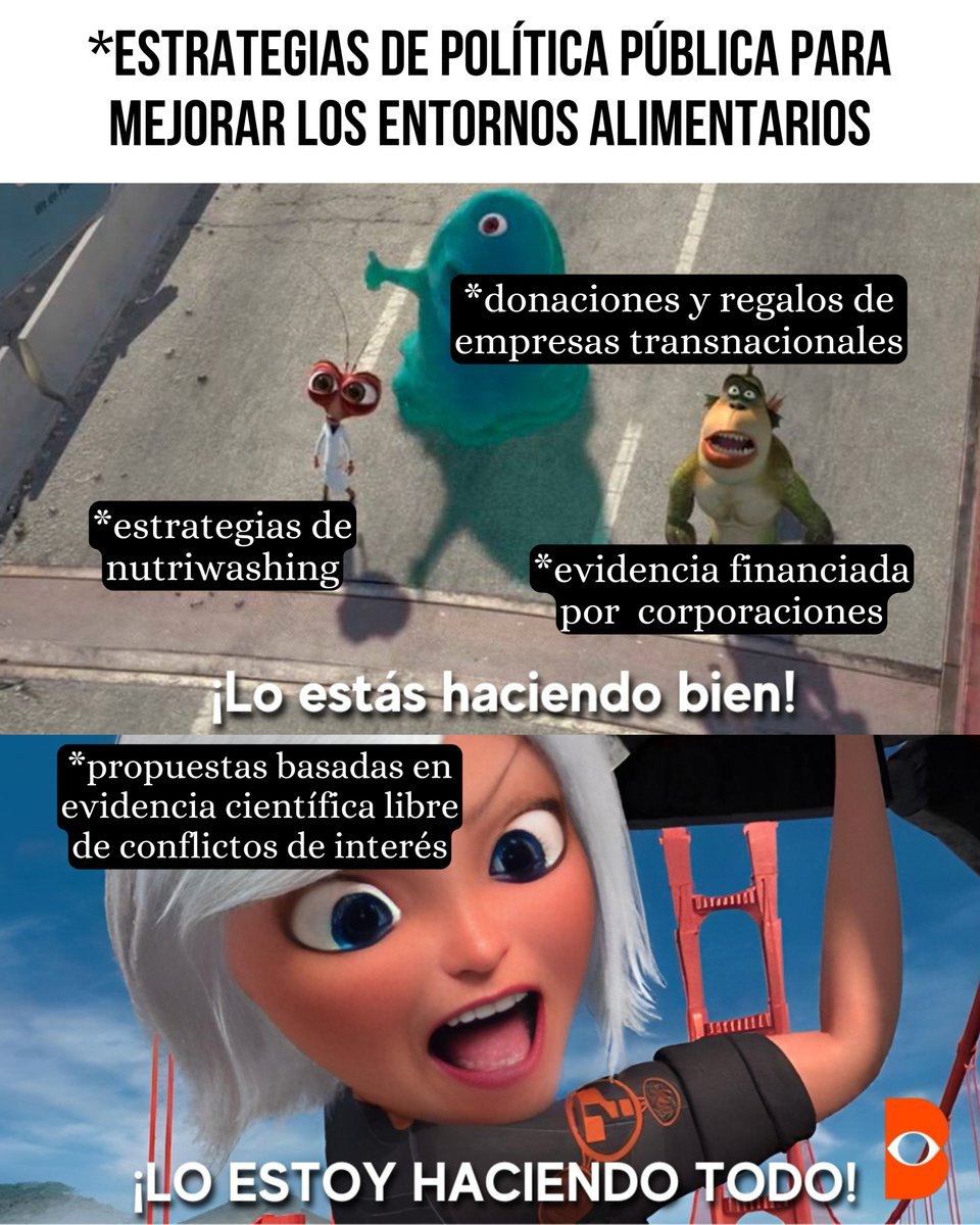 Las industrias que fabrican o distribuyen #ultraprocesados expresan interés en la salud y preocupación por participar como aliadas para combatir la mala nutrición.

Sin embargo, se ha demostrado que en realidad obstruyen las políticas orientadas a mejorar la salud 😵‍💫