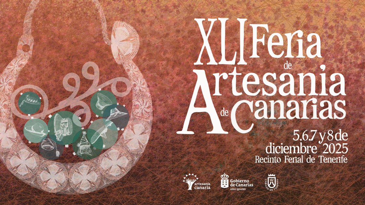 🗣✨️ 41ª Feria de Artesanía de Canarias <a href="/CabildoTenerife/">Cabildo de Tenerife</a> <a href="/EICAGobCan/">Economía Gobcan</a>
✅ Con la participación de más 140 artesanos/as de todas #islasCanarias
👏 Homenaje #indumentariatradicional
🗓️Del 5 al 8 diciembre 2025
⌛️De 11:00 a 21:00h
📍En <a href="/recintoferialtf/">RecintoFerialTf</a> #Tenerife 
🎟ENTRADA GRATUITA