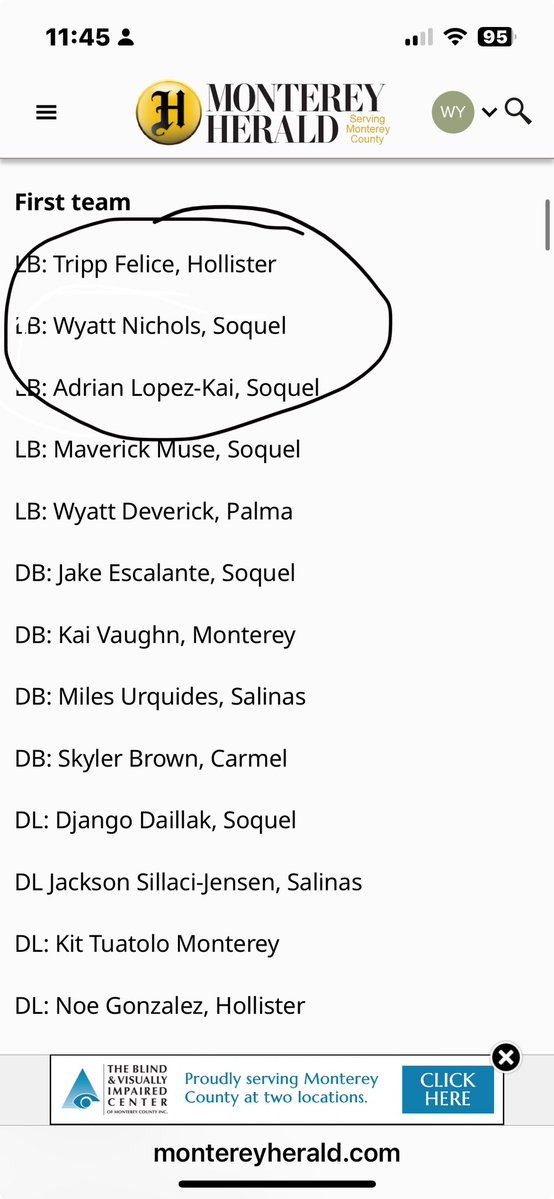 WyattNichols24's tweet image. Honored to be selected First team all league PCAL!