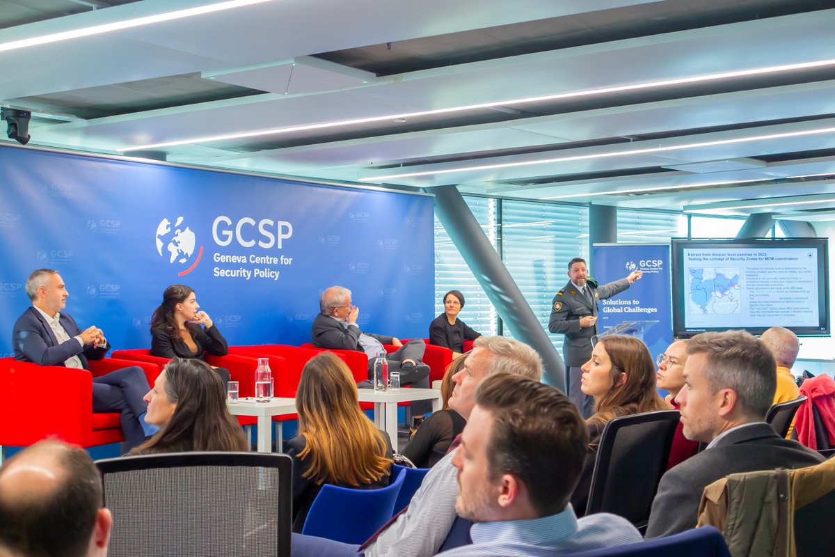 TheGCSP's tweet image. Pleased to have hosted the Swiss Society for Military Law and Law of War’s yearly Colloquium, focused on the evolving challenges &amp;amp; legal obligations surrounding precautions in attack &amp;amp; #defence under #IHL. Panelists exchanged with 110+ participants. Thank you to all participants!