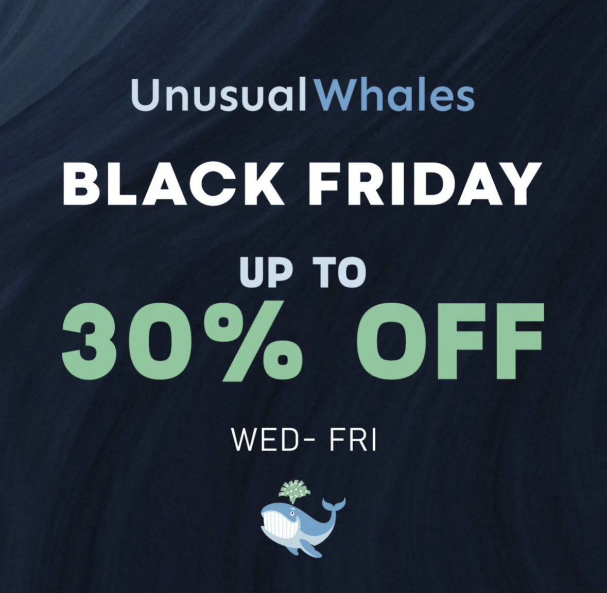 stocksnipa's tweet image. THIS IS THE LARGEST UNUSUAL WHALES SALE OF THE YEAR!🐳

Black Friday is Full of Good Deals, 

You don’t want to miss this one,

Enjoy 30% Off @unusual_whales Today is the Final Day!