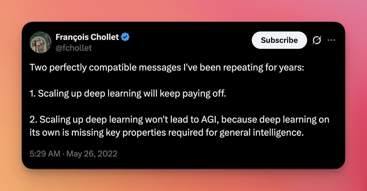 daniel_mac8's tweet image. Important AI vibeshift afoot.

1. Scaling will continue to pay off. Economically and socially.

2. Scaling Transformers based LLMs alone won&apos;t lead to AGI.

Begs the question:

What are LLMs missing?

They are missing the ability to generalize outside their data distribution +…