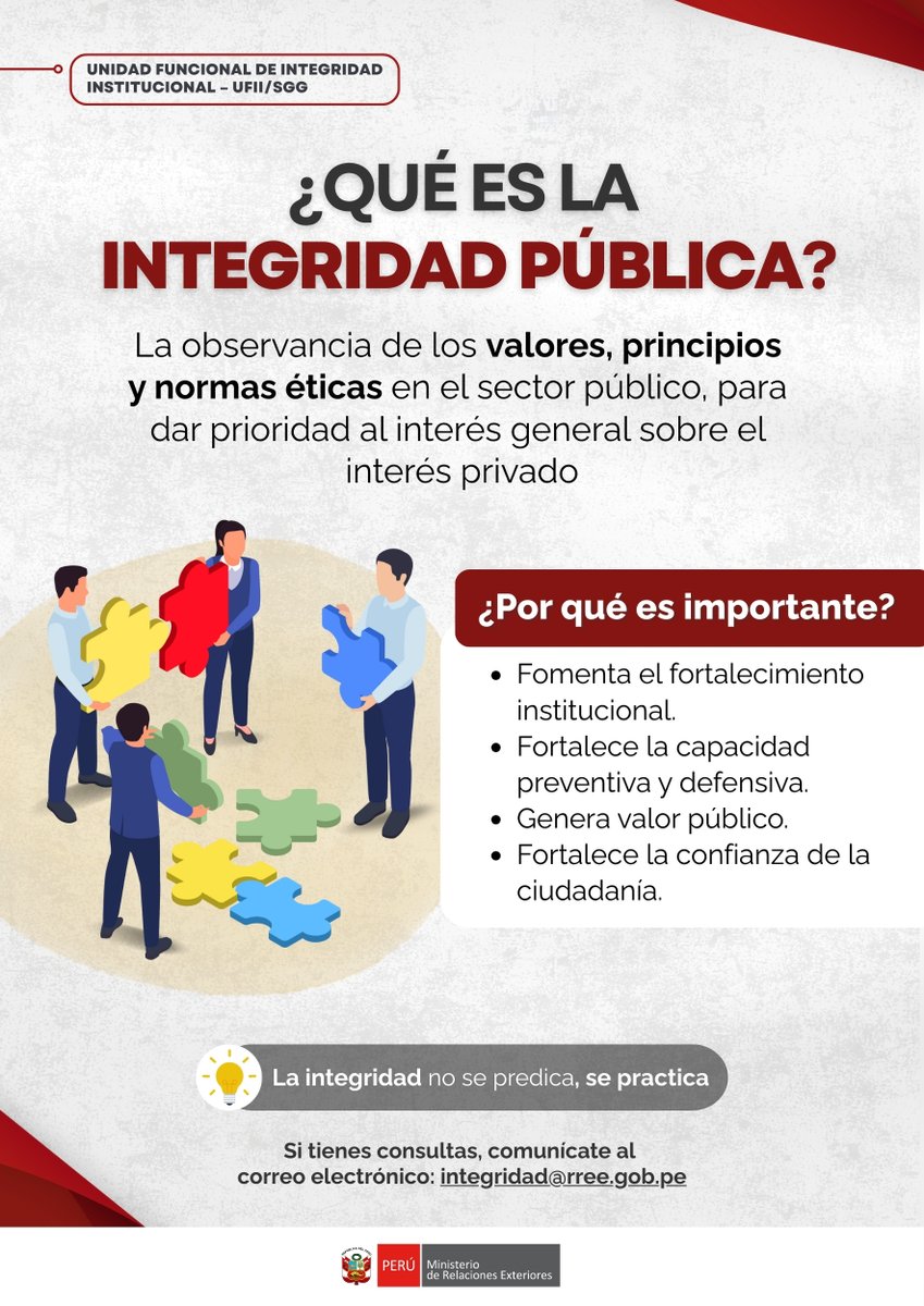 #LaIntegridadPública es fundamental para garantizar un servicio transparente, eficiente y orientado al interés general. 
La integridad no se predica, se practica.