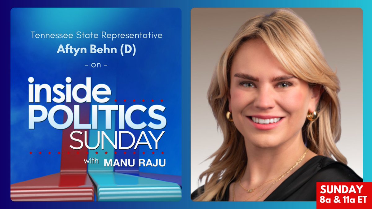InsidePolitics's tweet image. SUNDAY 8a &amp;amp; 11a ET: Tennessee State Rep. Aftyn Behn, a Democrat who&apos;s hoping to flip a deep-red House seat in a special election next week, joins @mkraju on #InsidePolitics @aftynfortn