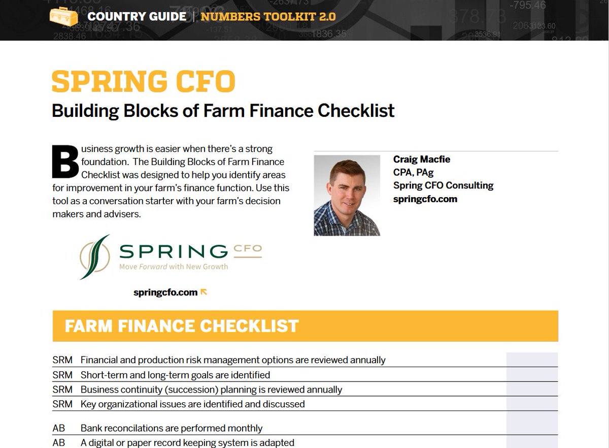 Wondering what financial areas of your #cdnag #agribiz should be improved? Download the Building Blocks of Farm Finance Checklist, part of the #farmfinances resources available in the #CGnumberstoolkit ➡️country-guide.ca/numbers-toolki… #finanicalliteracymonth <a href="/craig_macfie/">Craig Macfie</a>