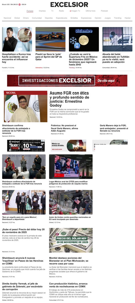 Excelsior's tweet image. 🗞️ La información más importante al momento en #Excélsior digital.
- Asumo la FGR con ética y profundo sentido de justicia: Ernestina Godoy.
- Abuela del bebé abandonado en Tultitlán ya no lo visitó; será puesto en adopción.
- &apos;Son un orgullo para mí y para México&apos;, Sheinbaum a…
