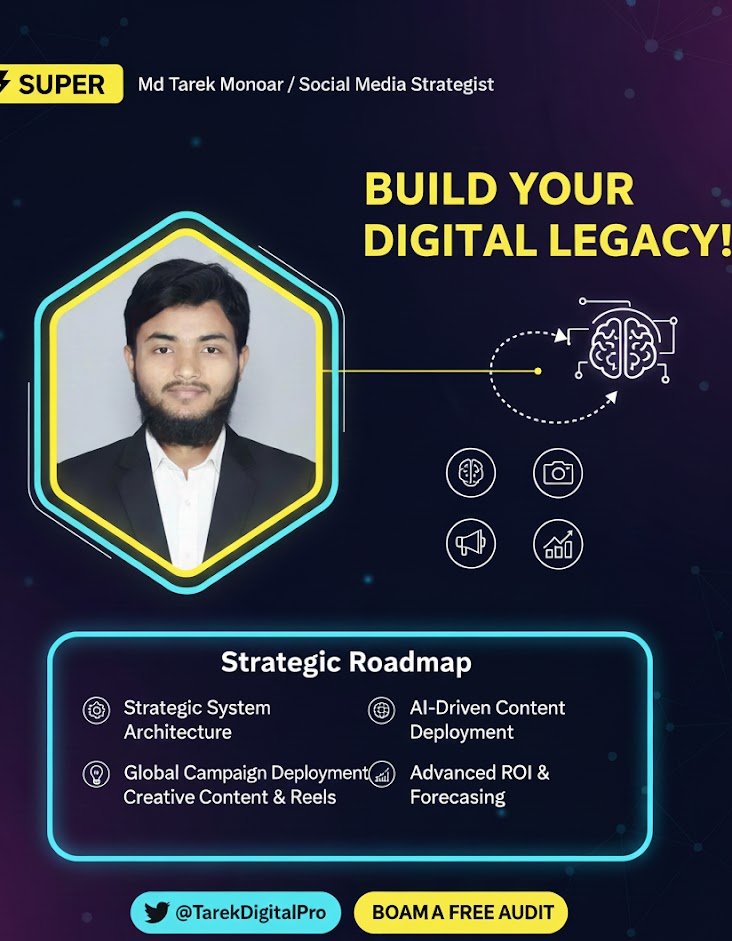 tarekmonoar369's tweet photo. Your brand is unique; your strategy should be too. Get a custom System Architecture built specifically for your niche and goals.
#CustomStrategy #UniqueBrand #NicheMarketing #GoalOriented #DigitalArchitecture #TailoredMarketing #ExpertAdvice #MdTarekMonoar https://t.co/7tbNquEWfu