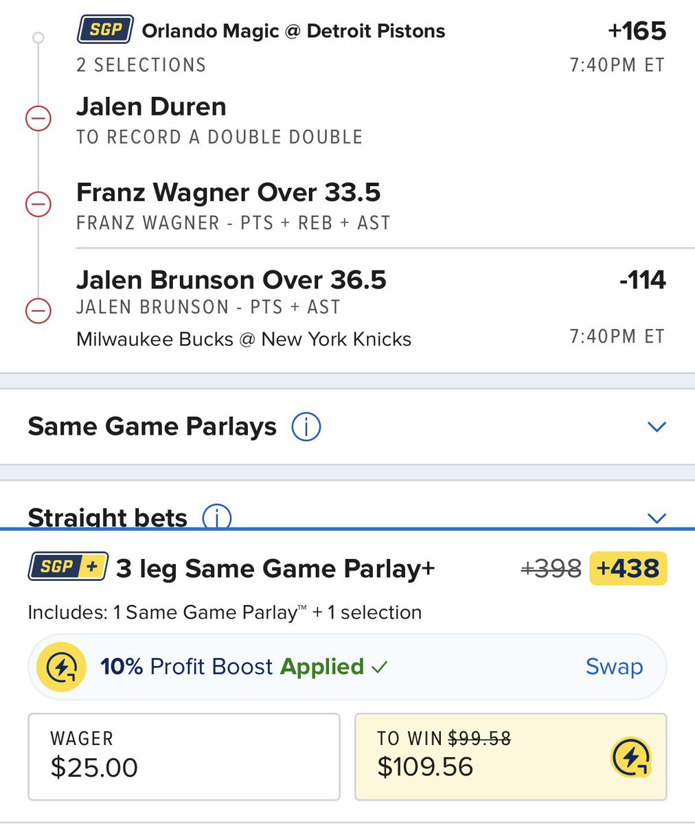 BetTheBear's tweet photo. π₯ 3-Leg Same Game Parlay+ is LOCKED IN π₯
Weβre swinging big tonight with a boosted +438 π°
$25-> $109.56
#BearPicks #Parlay #NBABets #GamblingTwitter #BetTheBear #NBAPropBets #SGP #ParlayPlus #SportsBetting #NBATonight https://t.co/3CUPpCgGya