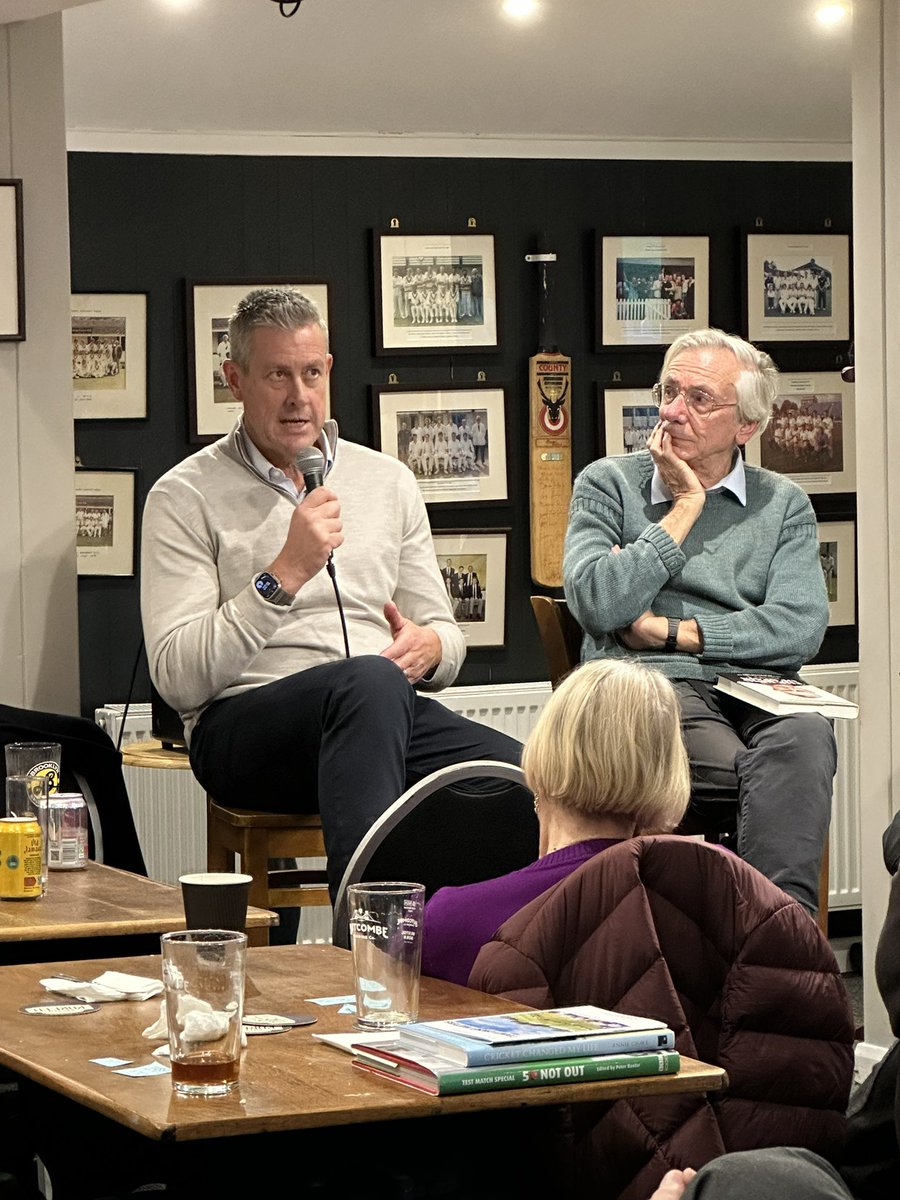 CricketSociety's tweet photo. A great @CricketSociety event at Lansdown Cricket Club in Bath where the effervescent Stephen Chalke got gems of information from luminaries @popecricket @RWhitehead61 #vicmarks #ashleygiles @AnnieChave &amp; promoted sales of their books. Well organised &amp; ran like clockwork. https://t.co/gYPdyxoi97