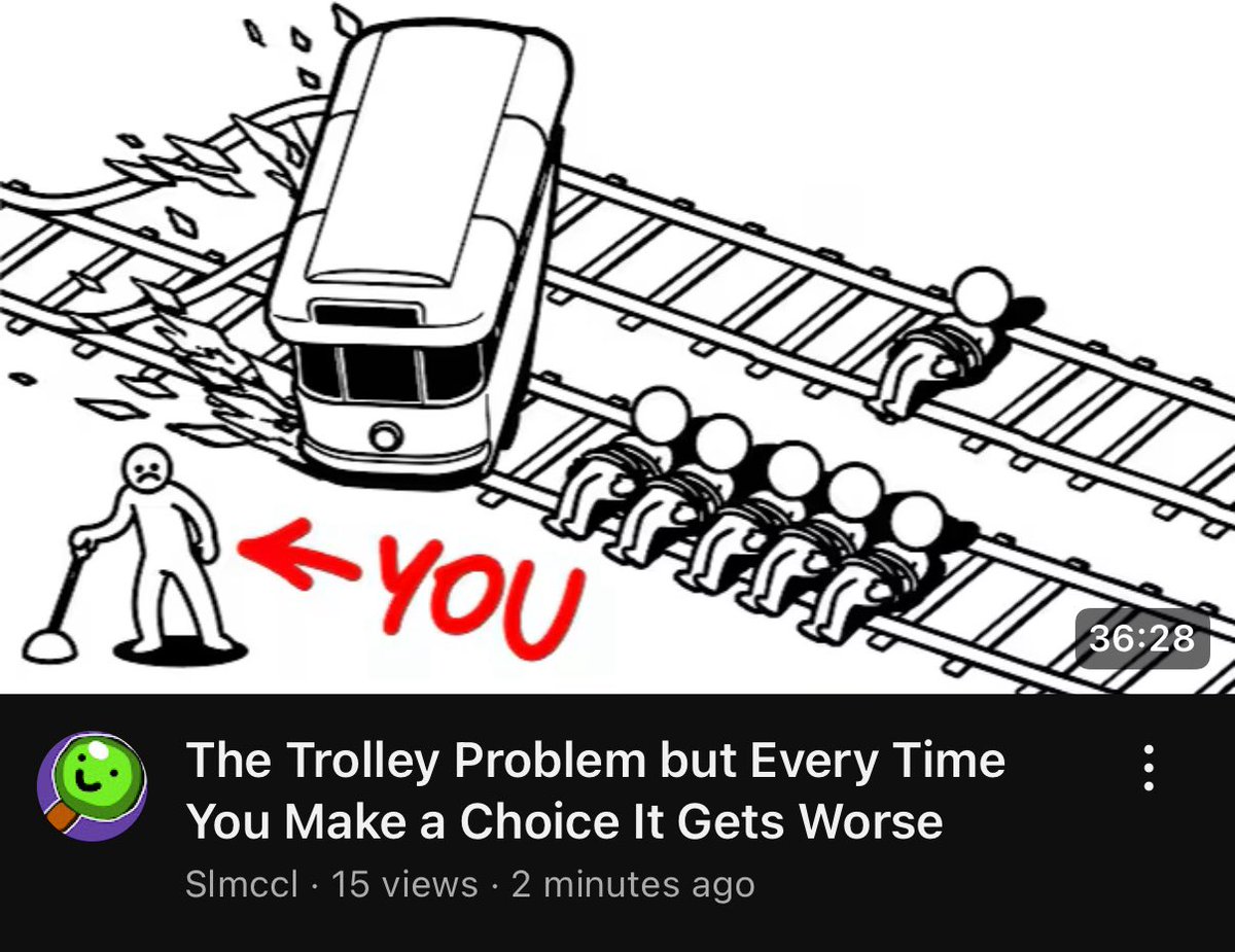 jrwiupdates's tweet image. [🧈] Slmccl uploaded on Youtube!

“The Trolley Problem But Every Time You Make a Choice It Gets Worse”

youtu.be/HM_ruCd3Qoo?si…