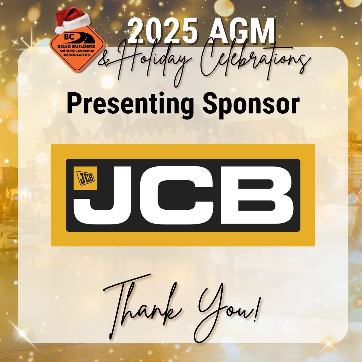 A heartfelt thank you to JCB, one of our Presenting  Sponsors for this year’s AGM.

Your generosity and support make our work possible. We're truly grateful for your dedication to the BC Road Builders.

We look forward to seeing you at the AGM.