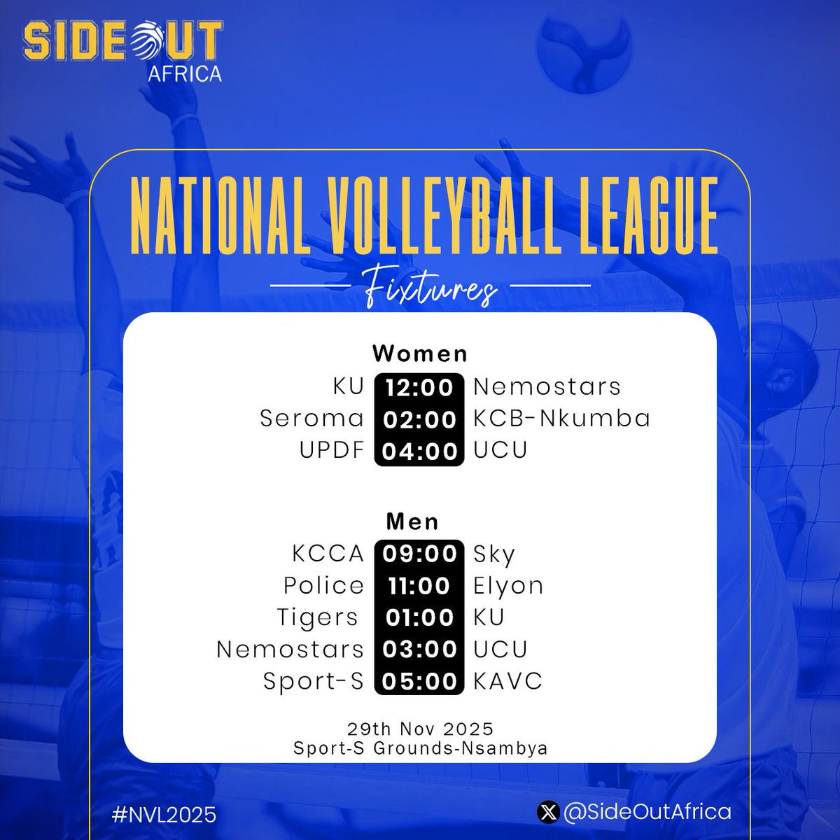 National Volleyball League fixtures🏐

#SideOutAfrica | #NVL2025